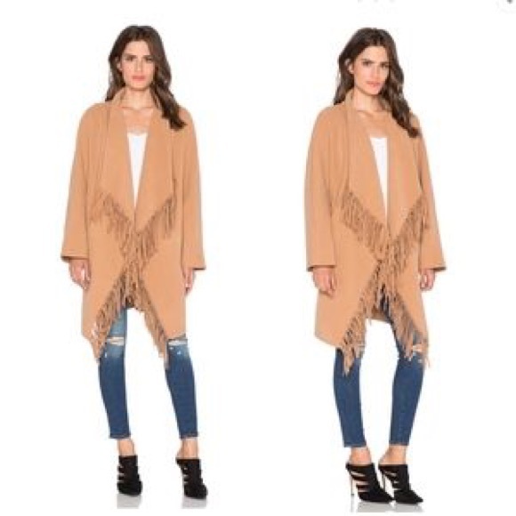 LIKE NEW | J.O.A. Los Angeles | Camel Fringed Long Line Coat/Cape | S - Picture 1 of 10